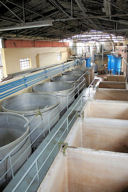 New stainless steel and older cement tabks at Arrette