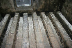 Inside another horno showing channels for liquids