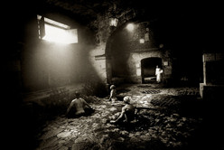 Workers in fermenting vats, from Heaven, Earth Tequila