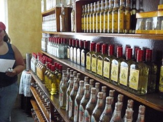 Tequila for sale at El Tapatio's office in Arandas